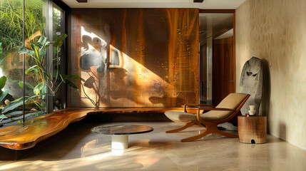 A room with a large window and a wooden floor.