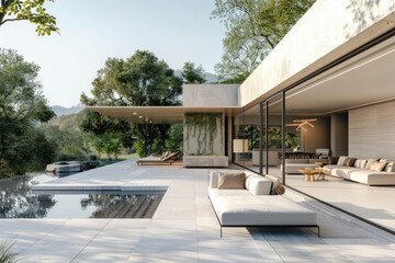 Fototapeta premium Modern Cover. Sunny Home Luxury Patio Showcase in Calm Atmosphere