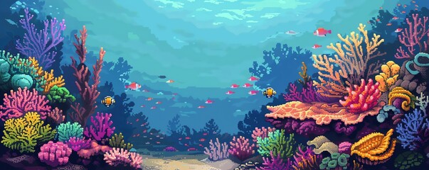 A beautiful and vibrant underwater scene featuring a colorful coral reef and a variety of fish