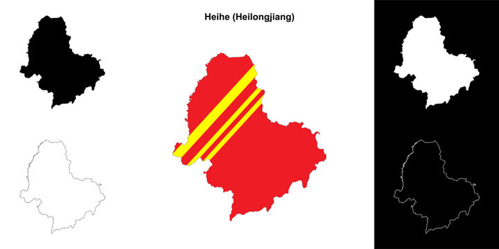 Heihe blank outline map set