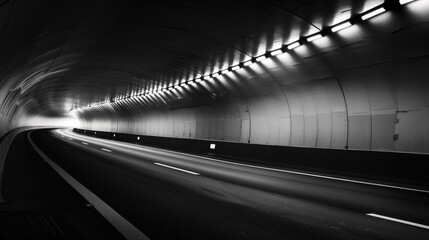 Black White Abstract. Monochrome Background of Abstract Shapes in a Dramatic Highway Tunnel at Night