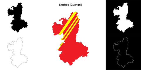 Liuzhou blank outline map set