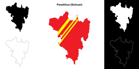 Panzhihua blank outline map set