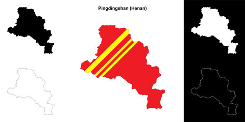 Pingdingshan blank outline map set