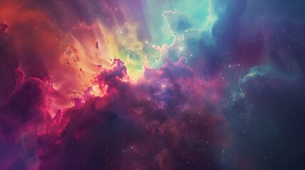 The image is a colorful nebula with a blue and purple hue. It has a painterly quality, with swirls of color and light.