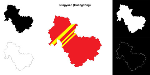 Qingyuan blank outline map set