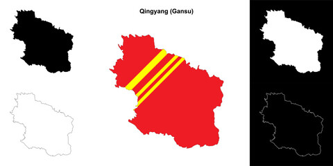 Qingyang blank outline map set