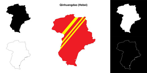 Qinhuangdao blank outline map set