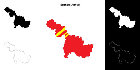 Suzhou, Anhui blank outline map set