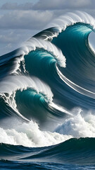 Massive waves meeting head-on in the ocean. Generative AI