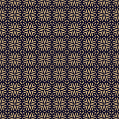 Vector geometric graphic texture. Luxury black and gold seamless pattern with lines, stars, arrows, grid, lattice, floral silhouettes. Simple abstract background. Repeat geo design for decor, package