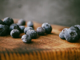 blueberries on wooden table