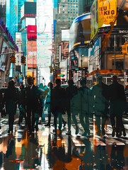 Obraz premium Illustration of business people walking in New York.