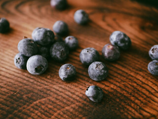 blueberries on wooden table