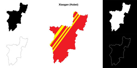 Xiaogan blank outline map set