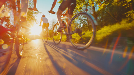 Fahrradtour bei Sonnenuntergang: Erlebnisreiche Radfahrt durch den Park - Copy Space Hintergrund Konzept  
