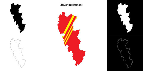 Zhuzhou blank outline map set
