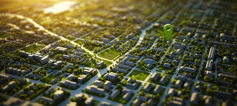 3d land plot with location pin icon for estate investment and construction project on green ground
