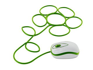 Mouse connected to cable forming a flower shape isolated on transparent background. 3D illustration