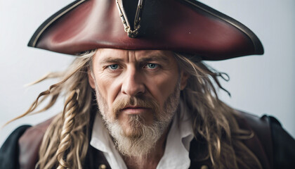 Fototapeta premium portrait of pirate captain, isolated white background 