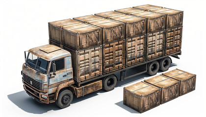 Weathered truck with wooden crates cargo