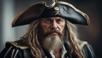 Fototapeta premium portrait of pirate captain, isolated white background 