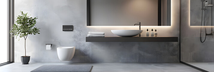 Modern Minimalist Bathroom Design with Wall-mounted Features and Rainfall Shower