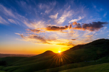 Sunrise, sunset, over the Mountains, sunburst, star