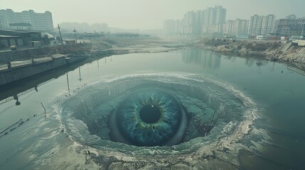 Eye in a river transparent water