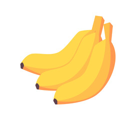 A bunch of three yellow bananas depicted in flat graphic style on a white background, representing healthy food. Vector illustration isolated on white background