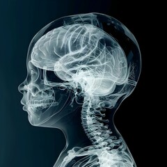 3d rendering x-ray of baby with brain inside.