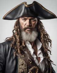 Fototapeta premium portrait of pirate captain, isolated white background 