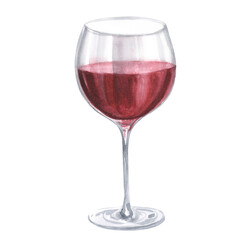 Red wine glass isolated on white background. watercolor hand drawn illustration.