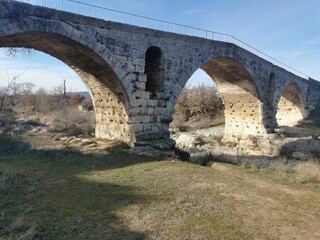 river, architecture, landscape, sky, stone, water, arch, travel, nature, old, europe, ancient, construction, bridge, France, Antic Rome