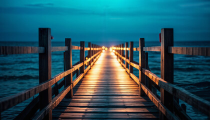 Fototapeta premium Pier at sunset. Sea pier in the evening light