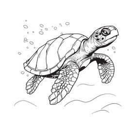 Fototapeta premium Sea turtle hand drawn engraving style sketch Underwater animals