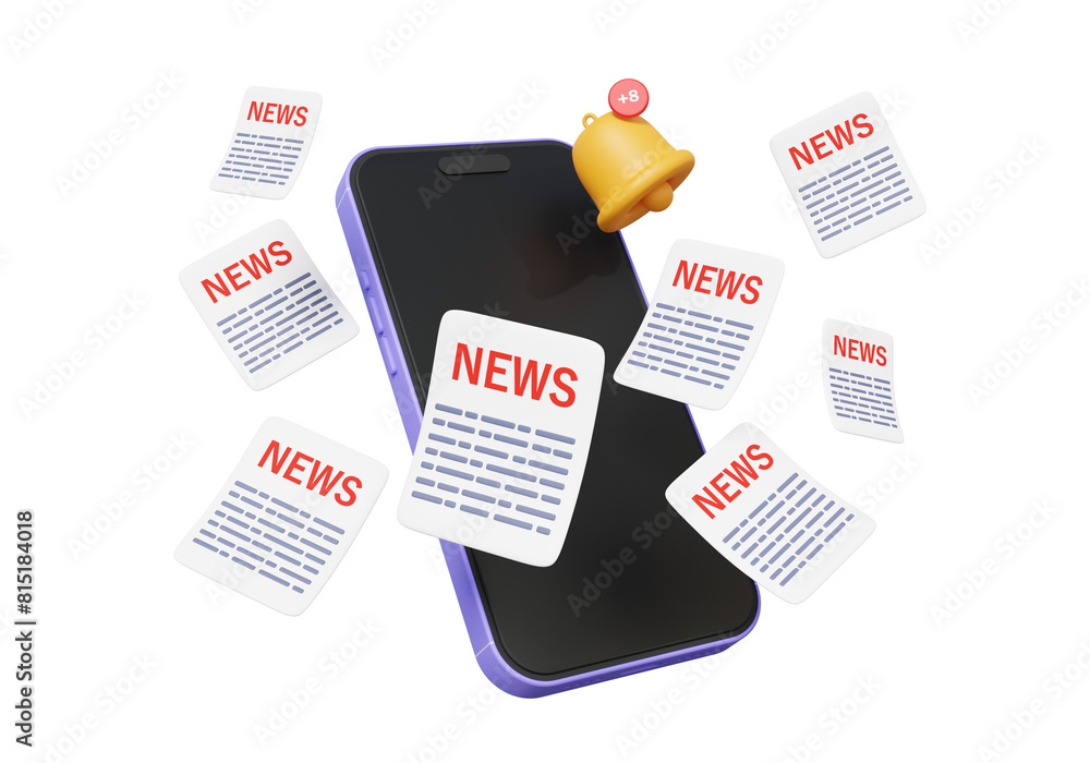 Poster newspaper news update daily via mobile phone floating on transparent background. events newsletter c