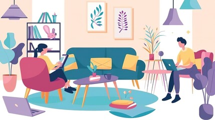 A couple is working from home