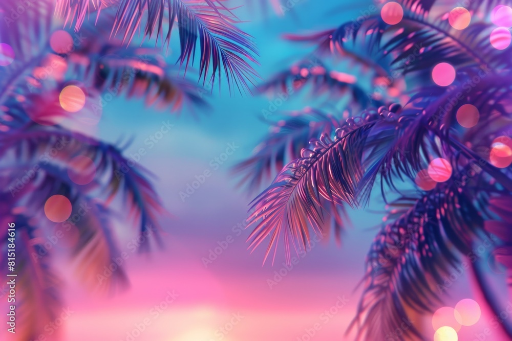 Aufkleber beautiful summer tropical background with palm trees and sunset sky with bokeh effect abstract summe