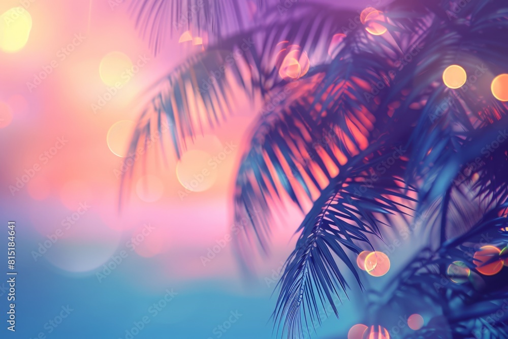 Aufkleber beautiful summer tropical background with palm trees and sunset sky with bokeh effect abstract summe