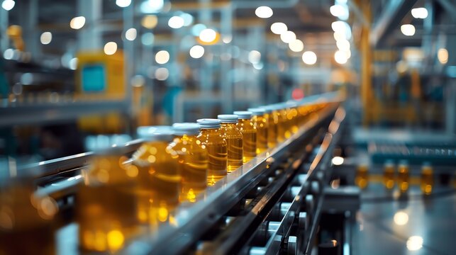 Lean manufacturing process depicted in a streamlined production line, minimal waste and efficient workflow visualization