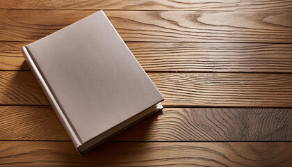 Fototapeta premium Close-up of closed book on wooden surface. Top view. Education and learning. Knowledge day.
