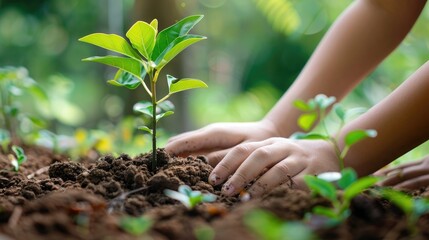 On World Environment Day the idea of ecology is beautifully symbolized by hands tenderly planting a sapling in the earth