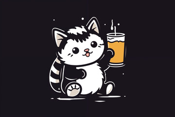 cat illustration with beer