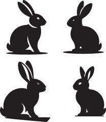 Vector rabbit silhouettes on white background