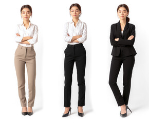 Set of business Woman with natural face beauty, 25 years old, three side view, cut out