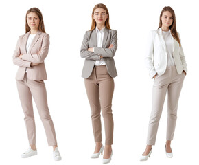 Set of business Woman with natural face beauty, 25 years old, three side view, cut out