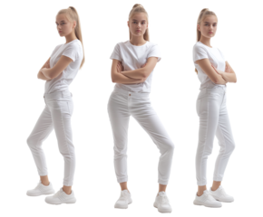 Set of business Woman with natural face beauty, 25 years old, three side view, cut out