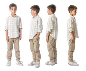 Set of young boy with natural facial beauty, aged 10, three side views, cut out