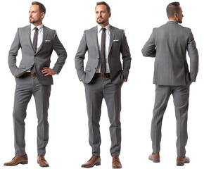 Set of business Man with natural face beauty, 25 years old, three side view, cut out